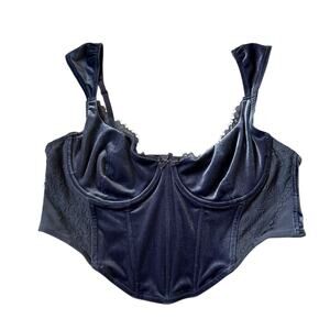 Garage Blue Corset Velvet Underwired  Crop Top Women's Bralette Size XL 41-49